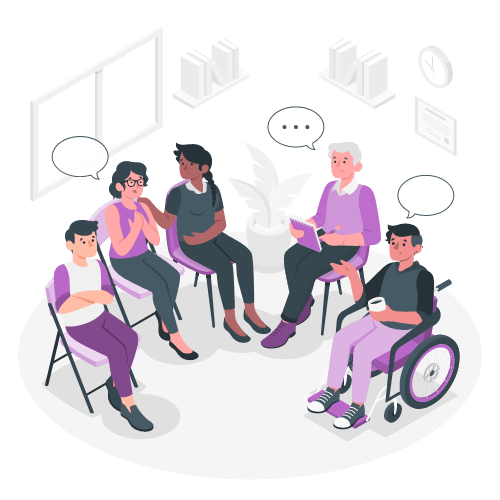 Group therapy session with patients in a circle